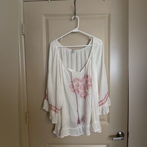 White and Pink Embroidered Women's Top 26-28W